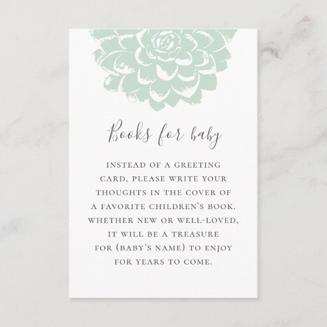 Carte D'accompagnement Apporte un livre pour bébé. Demande succulente de  (Devant)