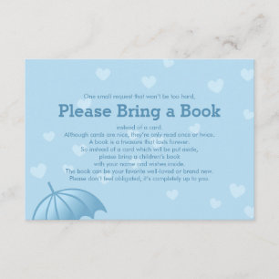 Carte D'accompagnement Apporter un livre Blue Umbrella Hearts Insert Card