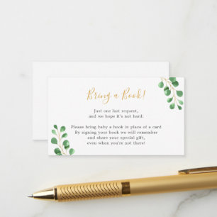 Carte D'accompagnement Apportez un livre baby shower eucalyptus