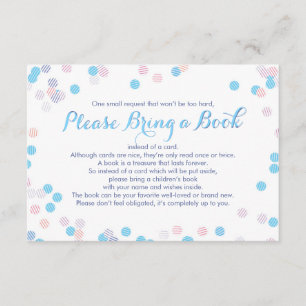 Carte D'accompagnement Apportez un livre Boy Blue Confetti Modern Insert 
