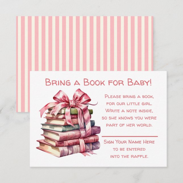 Carte D'accompagnement Apportez un livre pour bébé | BABY SHOWER (Devant / Derrière)