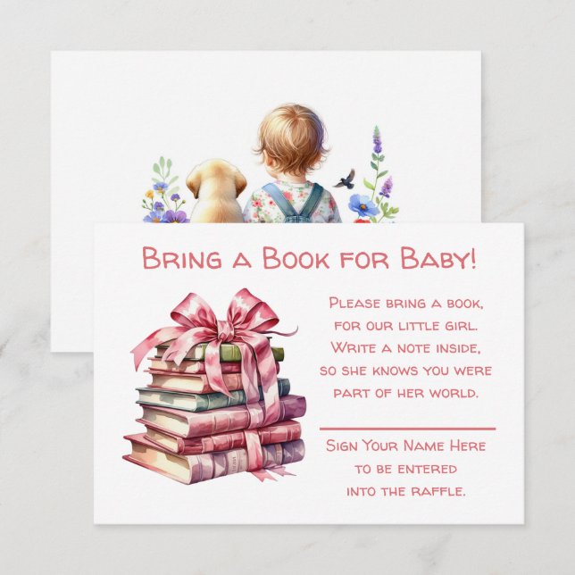 Carte D'accompagnement Apportez un livre pour bébé | Baby shower de fille (Devant / Derrière)