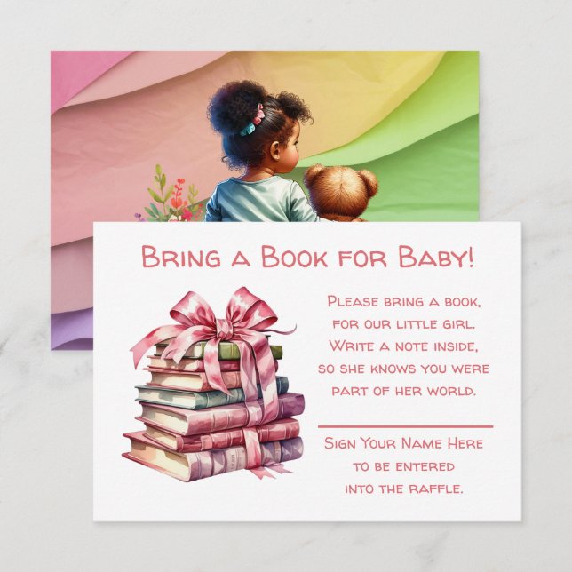Carte D'accompagnement Apportez un livre pour bébé | Baby shower de fille (Devant / Derrière)