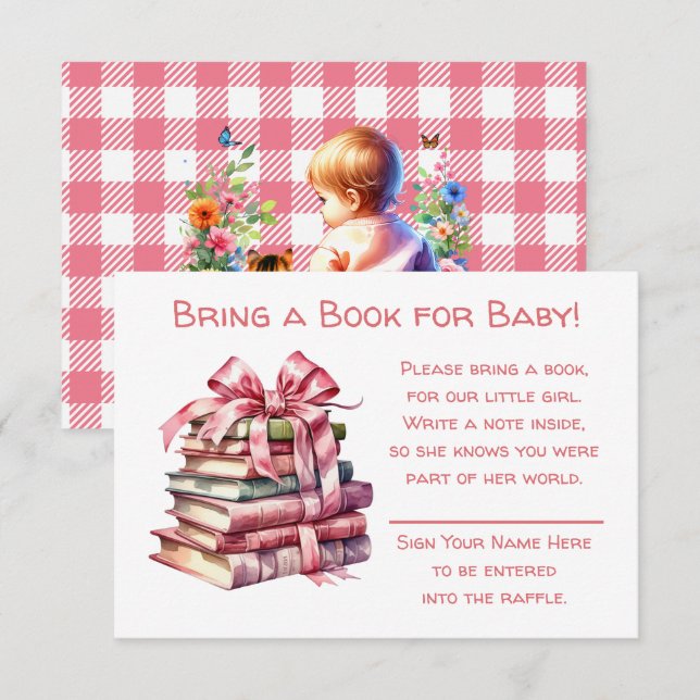 Carte D'accompagnement Apportez un livre pour bébé | Baby shower de fille (Devant / Derrière)