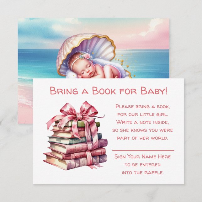 Carte D'accompagnement Apportez un livre pour bébé | Baby shower de fille (Devant / Derrière)