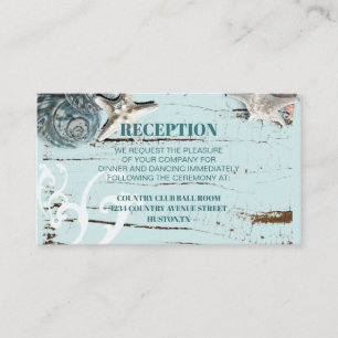 Carte D'accompagnement aqua bleu coquillage plage détails de mariage