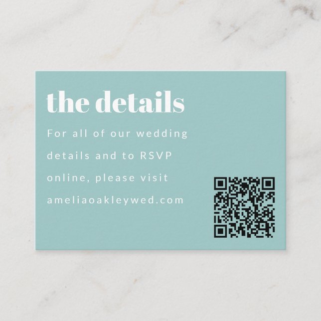 Carte D'accompagnement Aqua bleu minimal Retro mariage personnalisé QR Co (Devant)