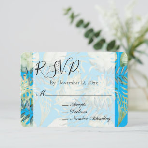 Carte D'accompagnement Aqua Blue Mint Tropical Green Feuilles mariage RSV