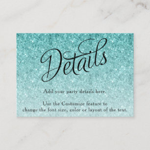 Carte D'accompagnement Aqua Blue Parties scintillant Fancy Script Détail