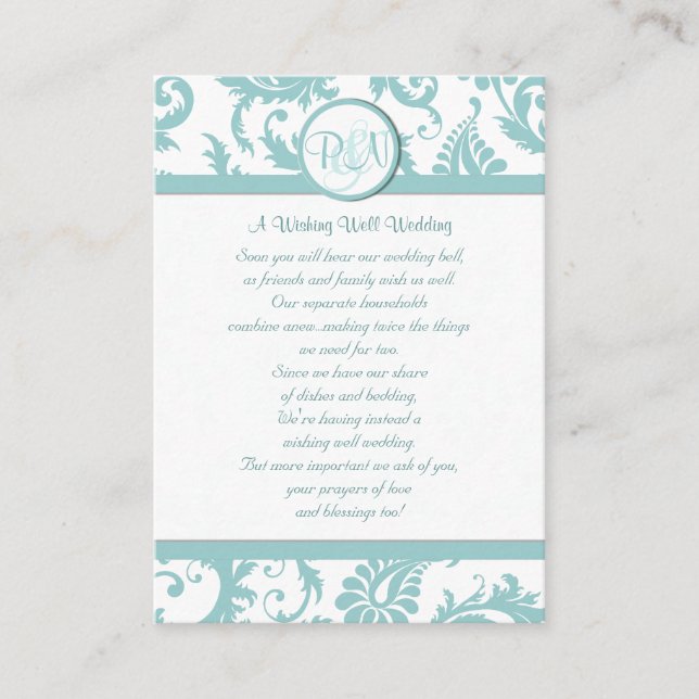 Carte D'accompagnement Aqua et blanc Damas Aqua Trim Wishing well (Devant)