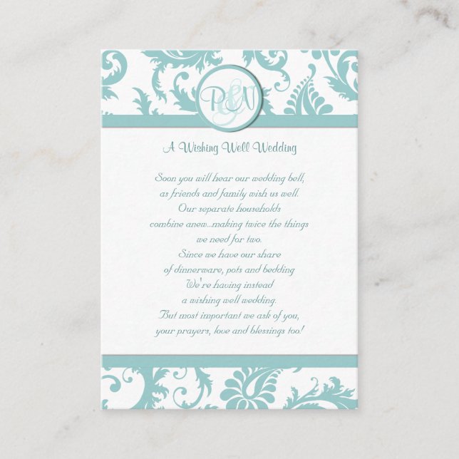 Carte D'accompagnement Aqua et blanc Damas Aqua Trim Wishing well (Devant)