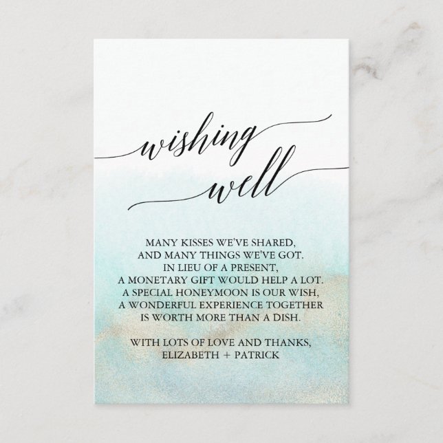 Carte D'accompagnement Aqua & Gold Aquarelle Plage Mariage bien de désir (Devant)