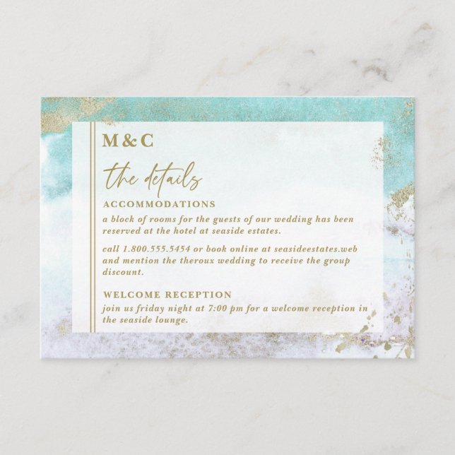 Carte D'accompagnement Aquarelle Abstraite d'or turquoise chic (Devant)