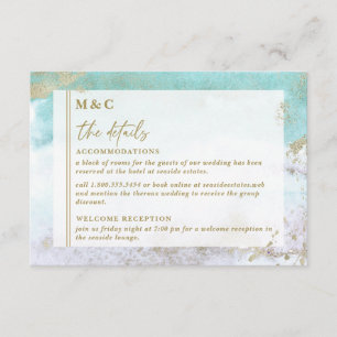 Carte D'accompagnement Aquarelle Abstraite d'or turquoise chic