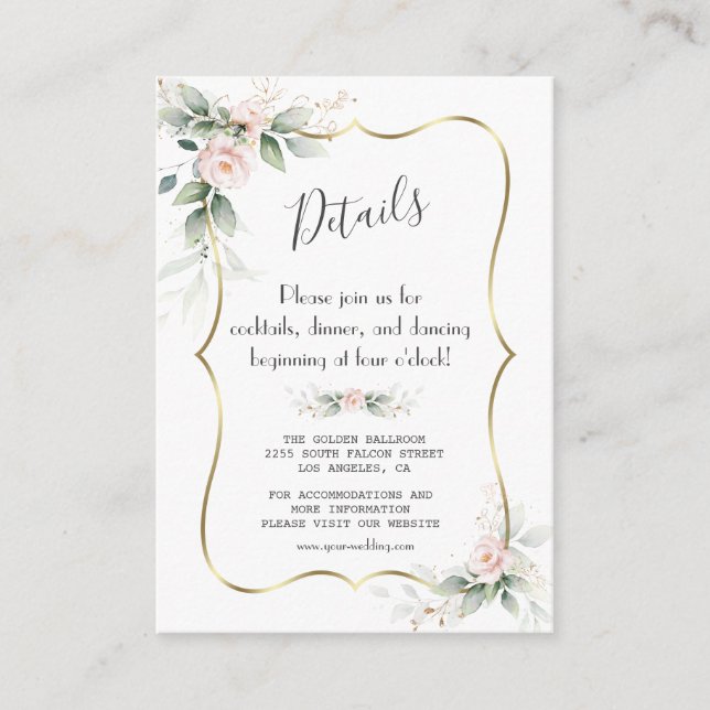 Carte D'accompagnement Aquarelle Airy Verdure Floral Détails du Mariage (Devant)