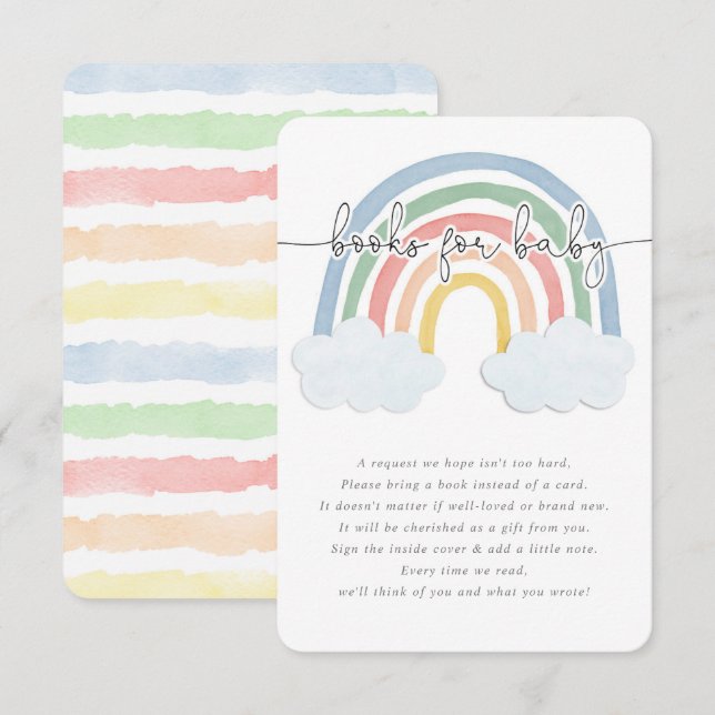 Carte D'accompagnement Aquarelle arc-en-ciel livres pastels pour bébé (Devant / Derrière)