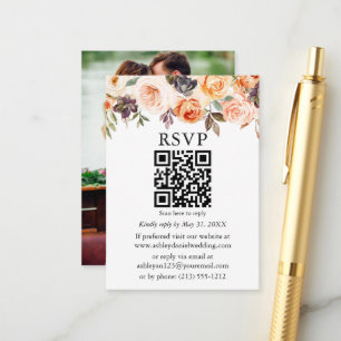 Carte D'accompagnement Aquarelle Automne Floral Photo Mariage QR RSVP