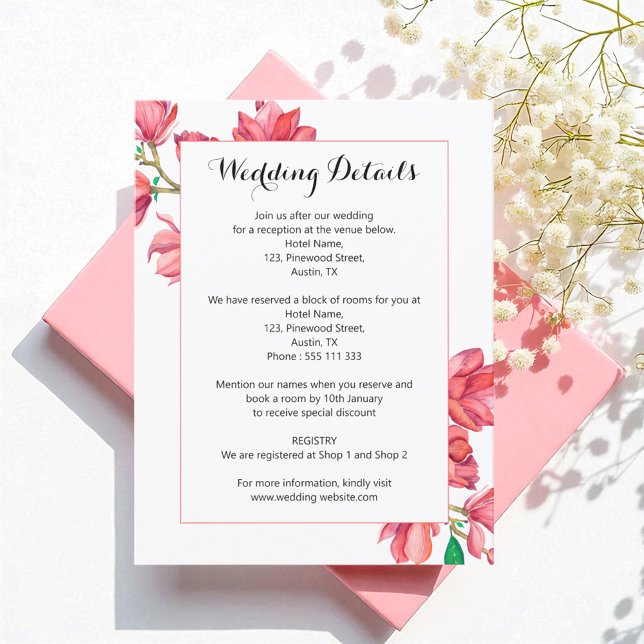 Carte D'accompagnement Aquarelle blanche rose mariage Magnolia (Créateur téléchargé)