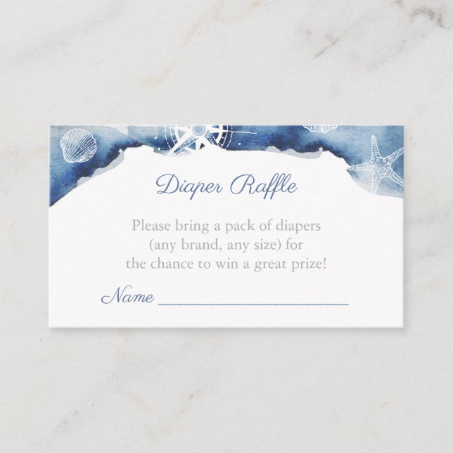 Carte D'accompagnement Aquarelle Bleu Baby shower Nautique Barreau Raffin (Devant)