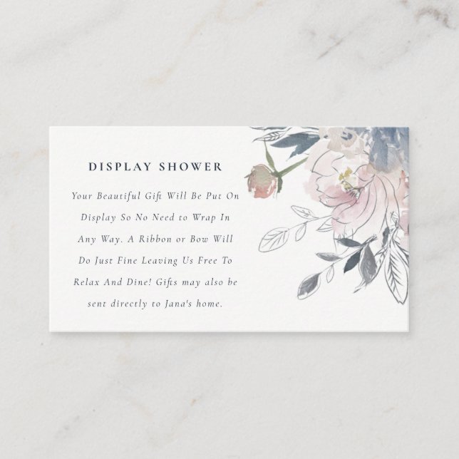 Carte D'accompagnement Aquarelle bleu doux Aquarelle Florale Douche (Devant)