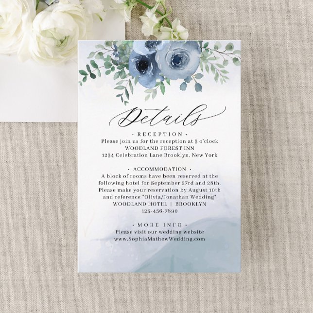 Carte D'accompagnement Aquarelle bleu foncé Détails du Mariage (Créateur téléchargé)