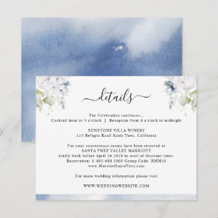 Carte D'accompagnement Aquarelle bleu foncé, Détails du Mariage floral