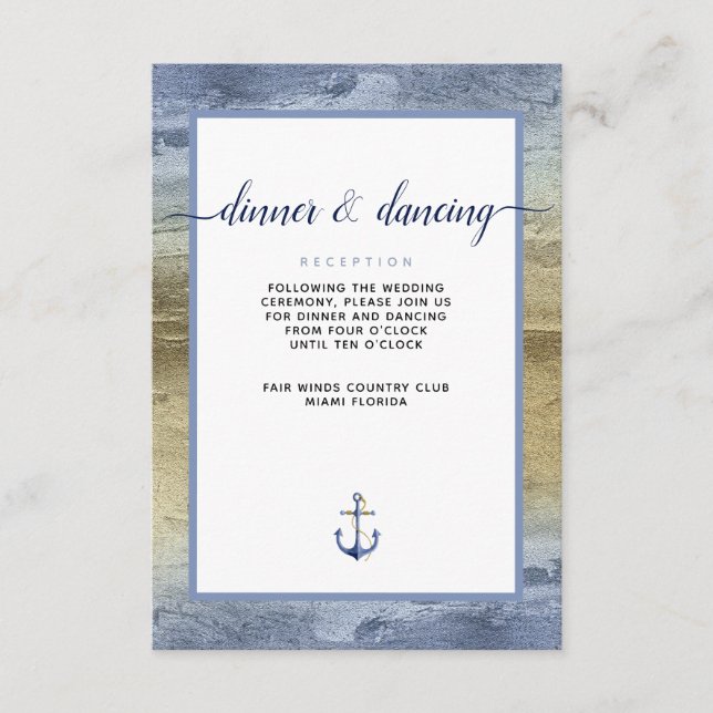 Carte D'accompagnement #Aquarelle bleu marine et or #Détails du Mariage (Devant)