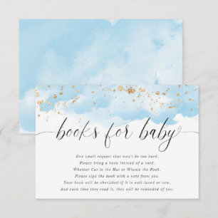 Carte D'accompagnement Aquarelle bleu or parties scintillant livres blanc
