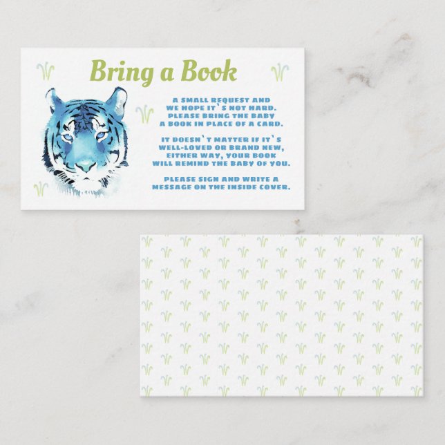 Carte D'accompagnement Aquarelle Bleu Tigre Apportez un Baby shower de li (Devant / Derrière)