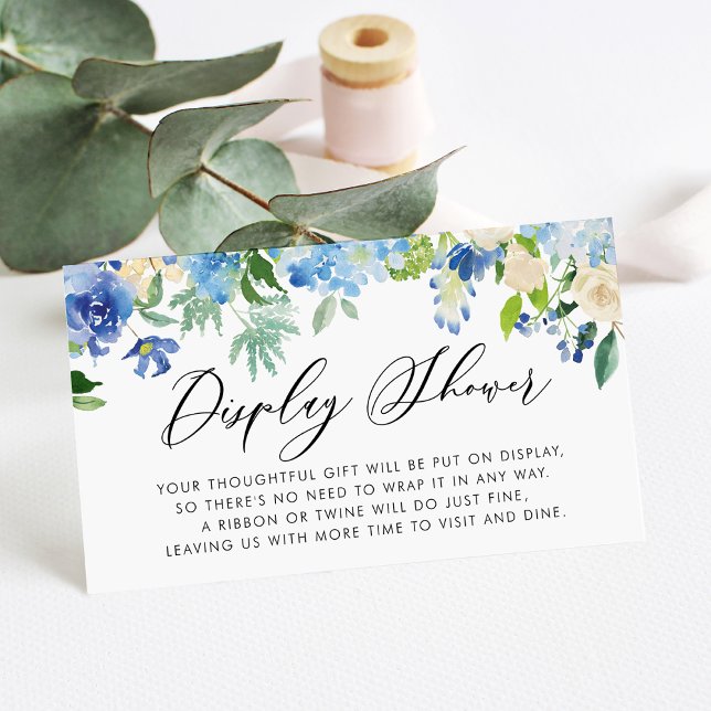 Carte D'accompagnement Aquarelle bleue Hydrangea et Rose affichage douche (Créateur téléchargé)