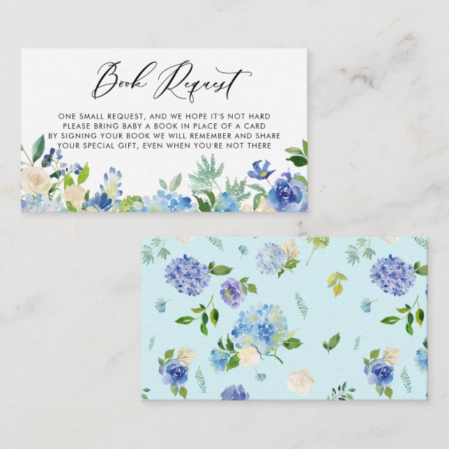 Carte D'accompagnement Aquarelle Blue Hydrangea Fleurs Demande de réserva (Devant / Derrière)