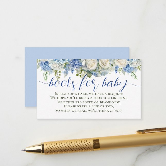 Carte D'accompagnement Aquarelle Blue Hydrangea Flowers Livres pour bébé (Devant/Arrière en situation)