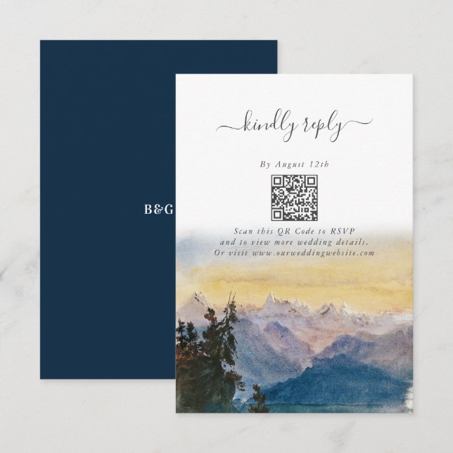 Carte D'accompagnement Aquarelle Blue Mountains Pine Mariage (Devant / Derrière)