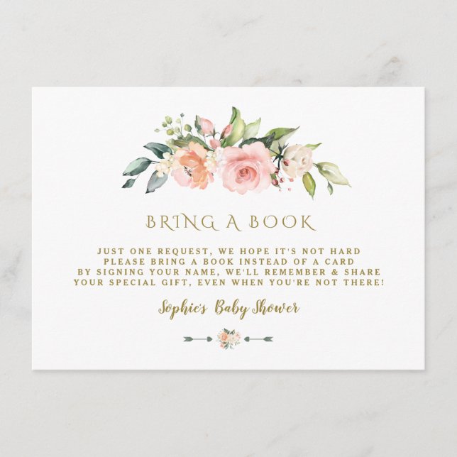 Carte D'accompagnement Aquarelle Blush Cream Floral Apporter Un Livre (Devant)