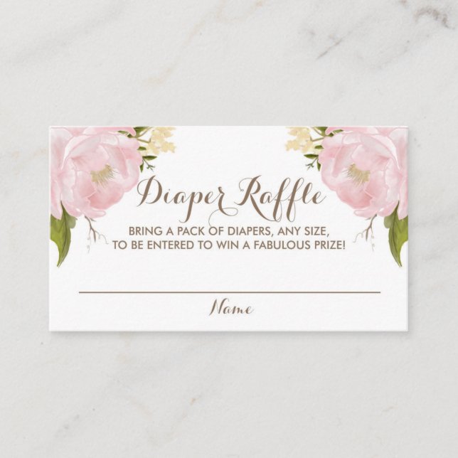 Carte D'accompagnement Aquarelle Blush Pink Peonies Baby Diaper Raffle (Devant)