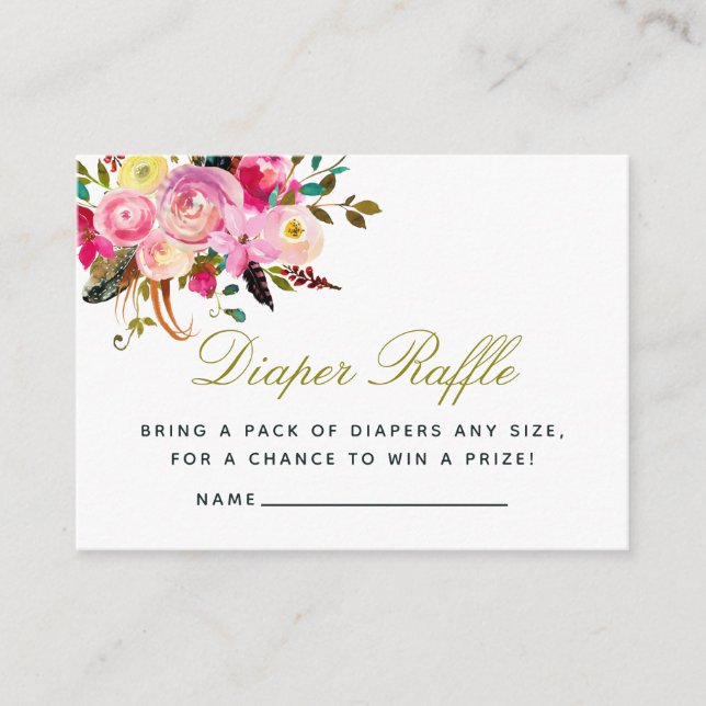 Carte D'accompagnement Aquarelle Boho Floral Baby shower Déchets Raffle (Devant)