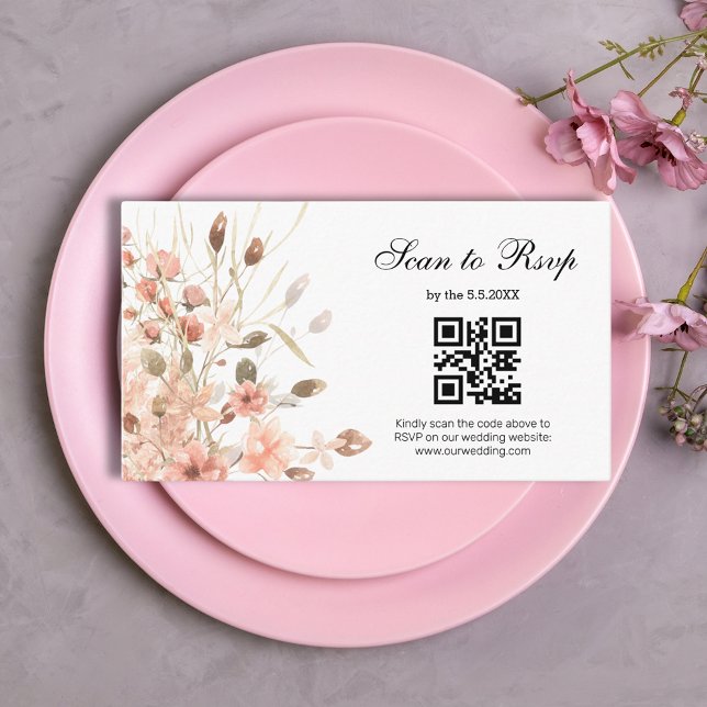 Carte D'accompagnement aquarelle boho rose floral rsvp qr code mariage (Créateur téléchargé)