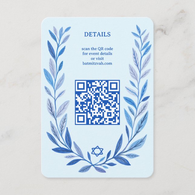 Carte D'accompagnement Aquarelle botanique CUSTOM QR Bar Bat mitzvah (Devant)