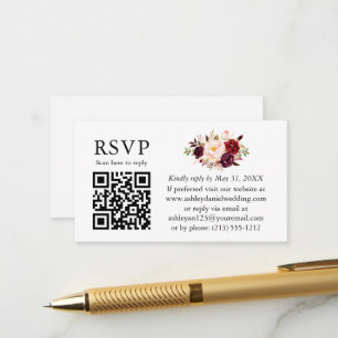 Carte D'accompagnement Aquarelle Bourgogne Floral Mariage QR RSVP
