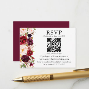 Carte D'accompagnement Aquarelle Bourgogne Floral QR RSVP Mariage