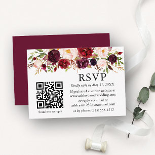 Carte D'accompagnement Aquarelle Bourgogne Floral QR Wedding RSVP