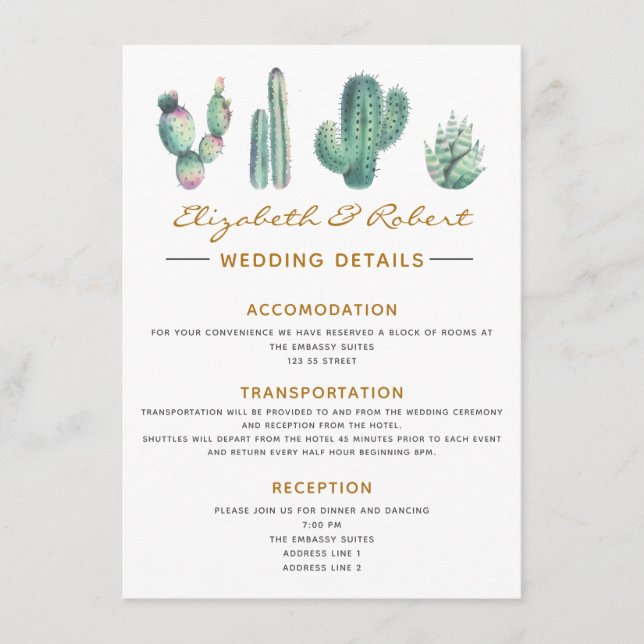 Carte D'accompagnement aquarelle cactus succulents élégant détail simple (Devant)