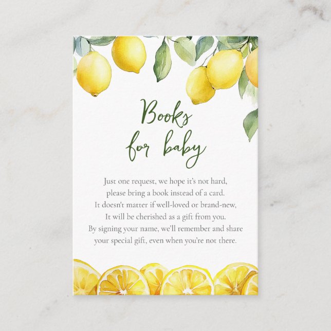 Carte D'accompagnement Aquarelle Citron Livres Pour Baby shower (Devant)