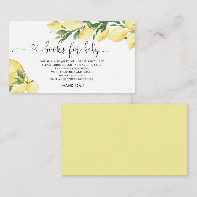 Carte D'accompagnement Aquarelle Citron Livres Pour Bébé (Devant / Derrière)