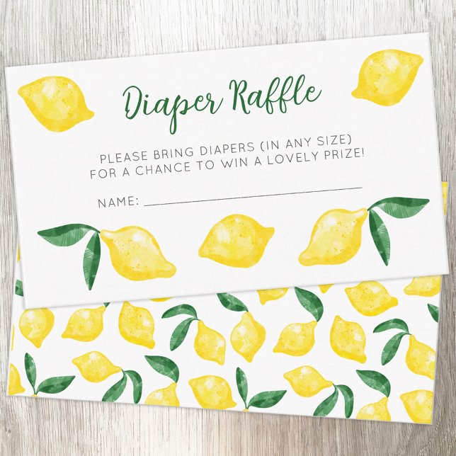 Carte D'accompagnement Aquarelle Citron Motif Citrus Déchets Raffin (Citrus lemon Diaper Raffle baby shower enclosure card with custom text)