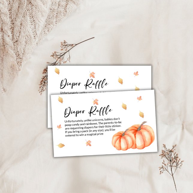 Carte D'accompagnement Aquarelle Citrouille Chute Feuilles Chauffage Raff (Watercolor Pumpkin Fall Leaves Diaper Raffle Enclosure Card)