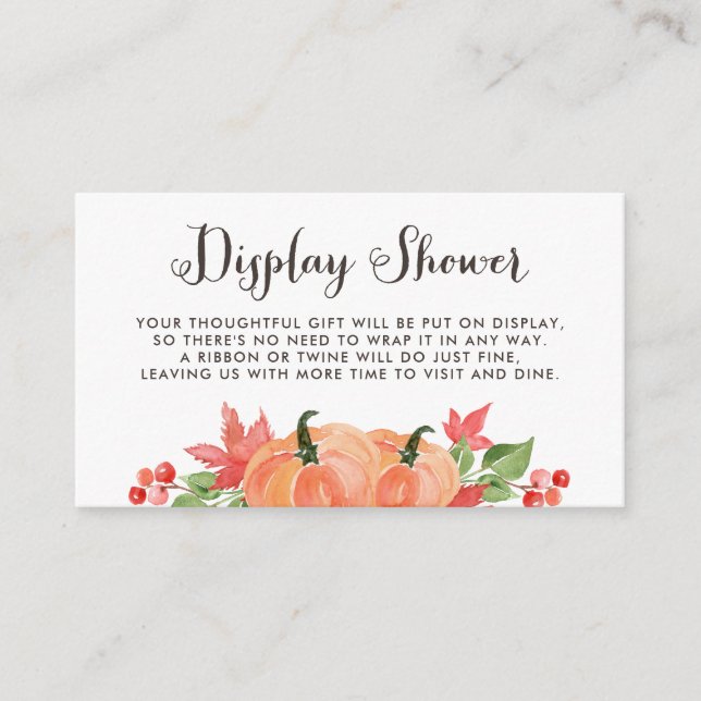 Carte D'accompagnement Aquarelle Citrouille et Feuilles d'érable douche (Devant)