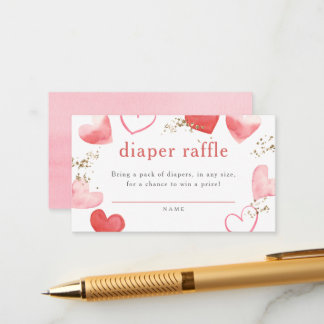 Carte D'accompagnement Aquarelle Coeurs Fille Baby shower Déchets Raffle