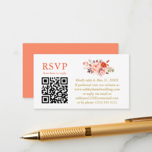 Carte D'accompagnement Aquarelle Coral Floral Mariage QR Gold RSVP