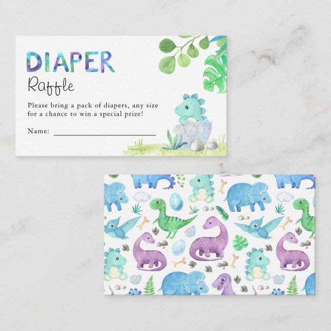 Carte D'accompagnement Aquarelle Cute Dino Baby shower Diaper Raffin (Devant / Derrière)